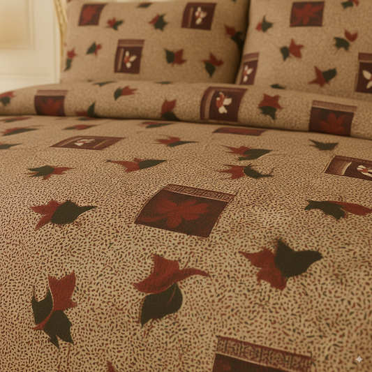 اخروٹ موزیک کرسٹل کاٹن کنگ سائز بیڈ شیٹ سیٹ (3 ٹکڑا)