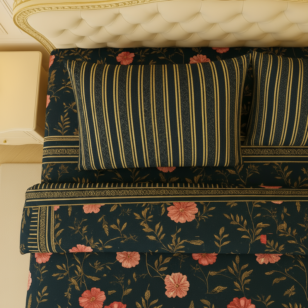 3 Pcs Twilight Florals Double Bed King Size Bed Sheet Set | Pure Cotton