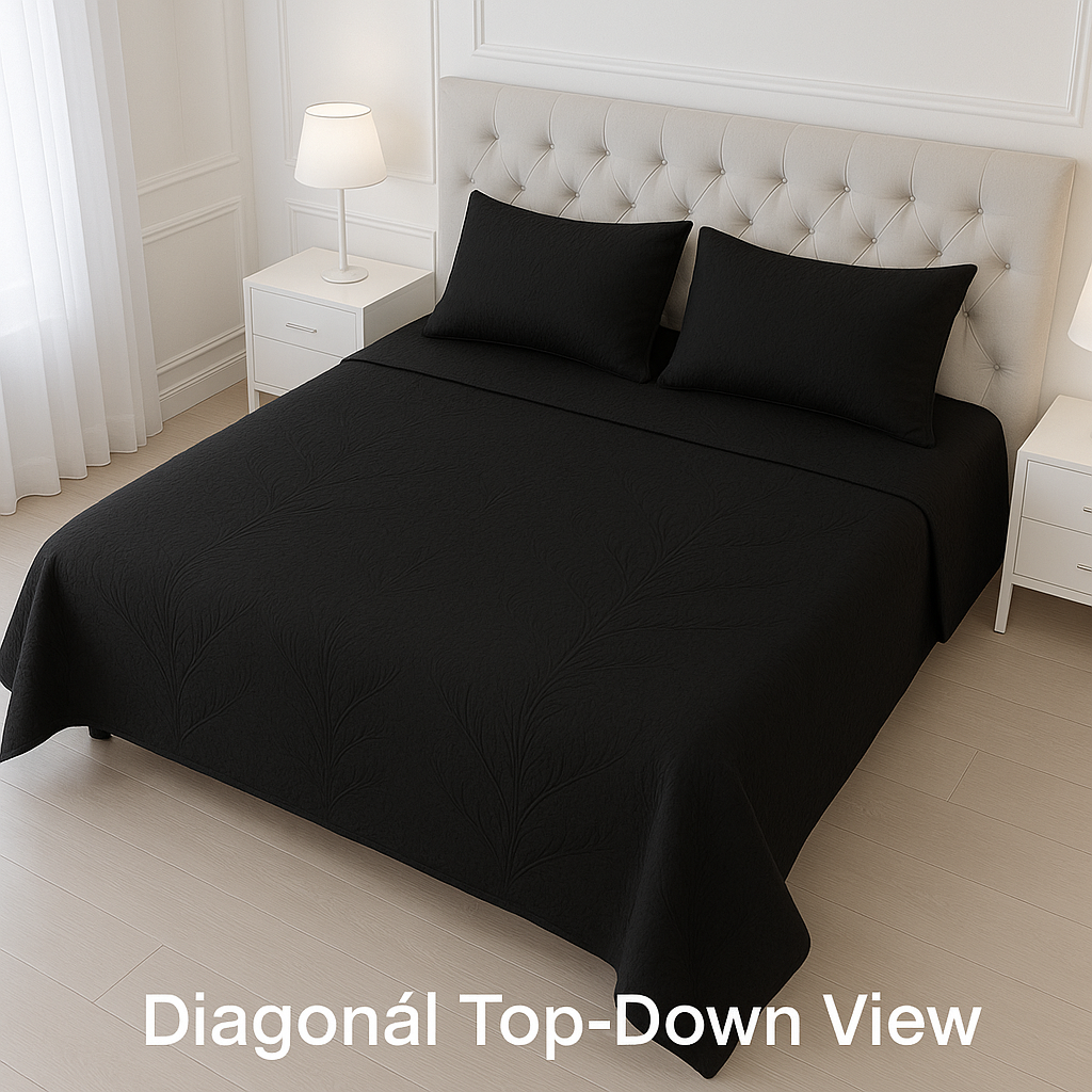 Black - Luxury King Size 3Pcs Bed Spread Set | Egyptian Cotton