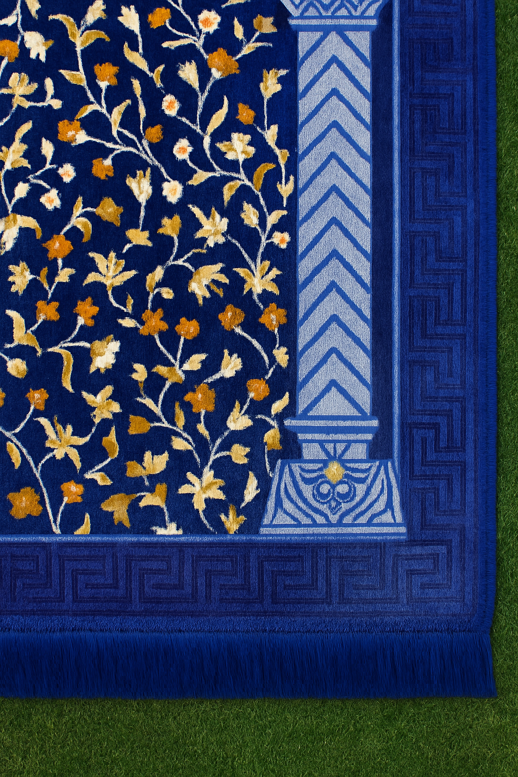 Royal Blue Mihrab Floral Vine Premium Velvet Prayer Mat