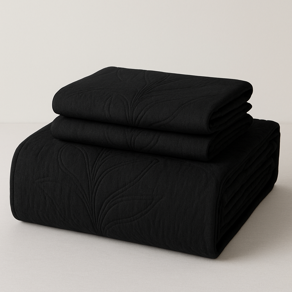 Black - Luxury King Size 3Pcs Bed Spread Set | Egyptian Cotton