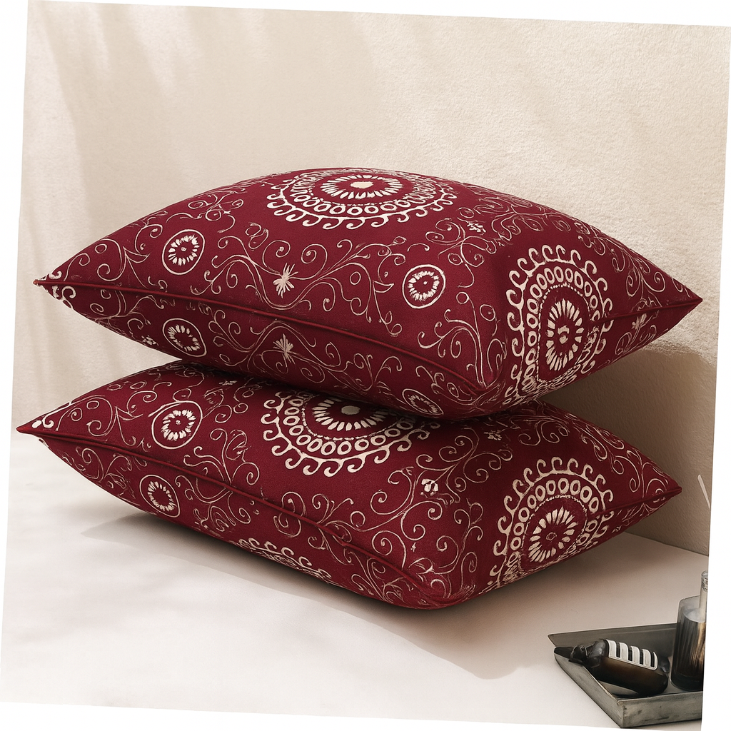 Maroon - King Size 3 PCs Crystal Cotton Bed Sheet Set With Pillow Covers | Diamond Textile