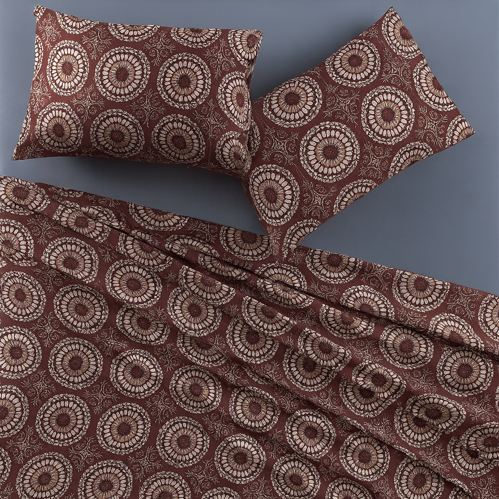 Maroon - King Size 3 PCs Crystal Cotton Bed Sheet Set With Pillow Covers | Diamond Textile