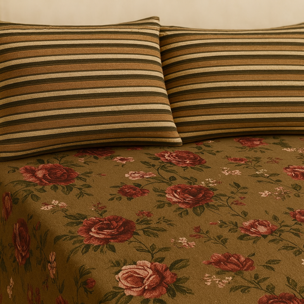 3 Pcs Dune Rose Double Bed King Size Bed Sheet Set | Pure Cotton