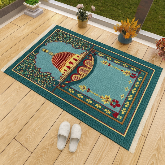 فیروزی گنبد پریمیم مخملی نماز کی چٹائی