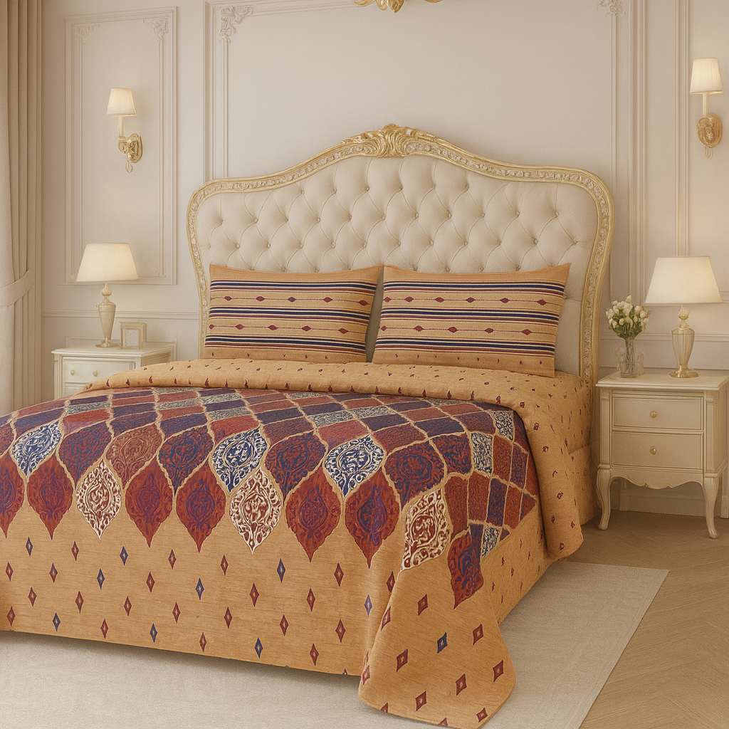 Nayab Camel-Mosaic Pure Cotton Premium Bed Sheet Set (3-Piece)