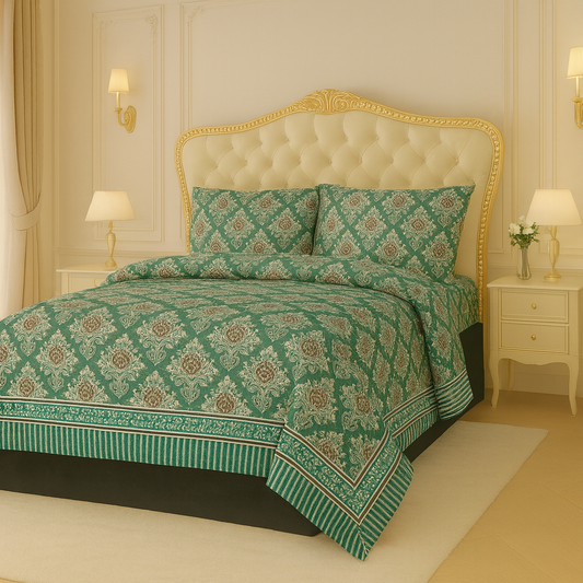 بلش رائل ڈیماسک کنگ سائز بیڈ شیٹ سیٹ (3 ٹکڑا)