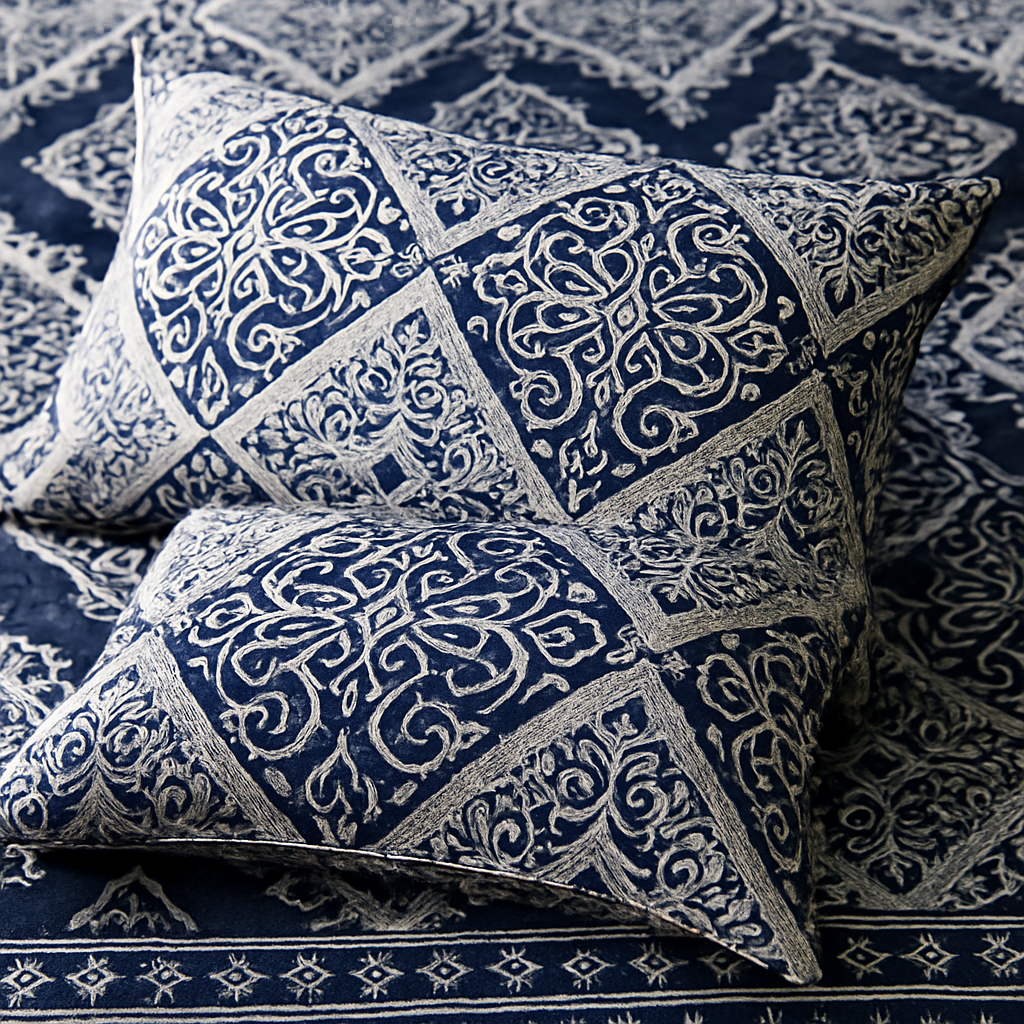 Sapphire Arabesque Crystal Cotton King Size Bed Sheet Set (3-Piece)