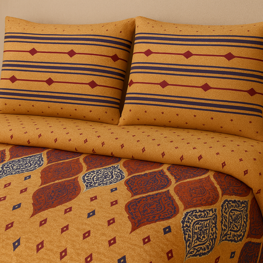 نیاب اونٹ-موزیک خالص کاٹن پریمیم بیڈ شیٹ سیٹ (3-ٹکڑا)