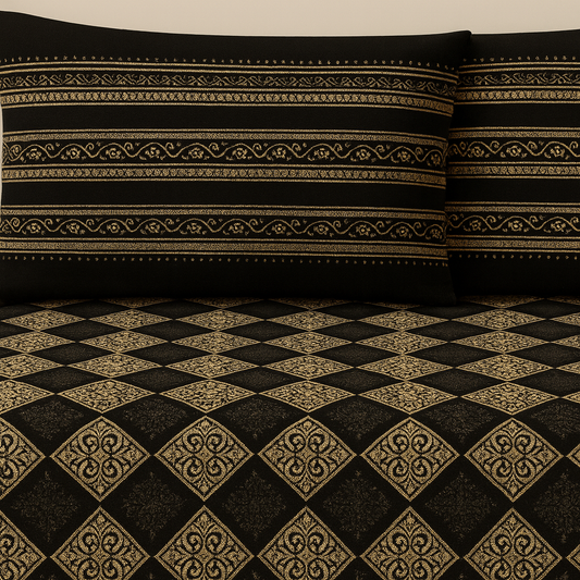 بلیک اسٹون عربیسک پیور کاٹن پریمیم بیڈ شیٹ سیٹ (3 پیس)