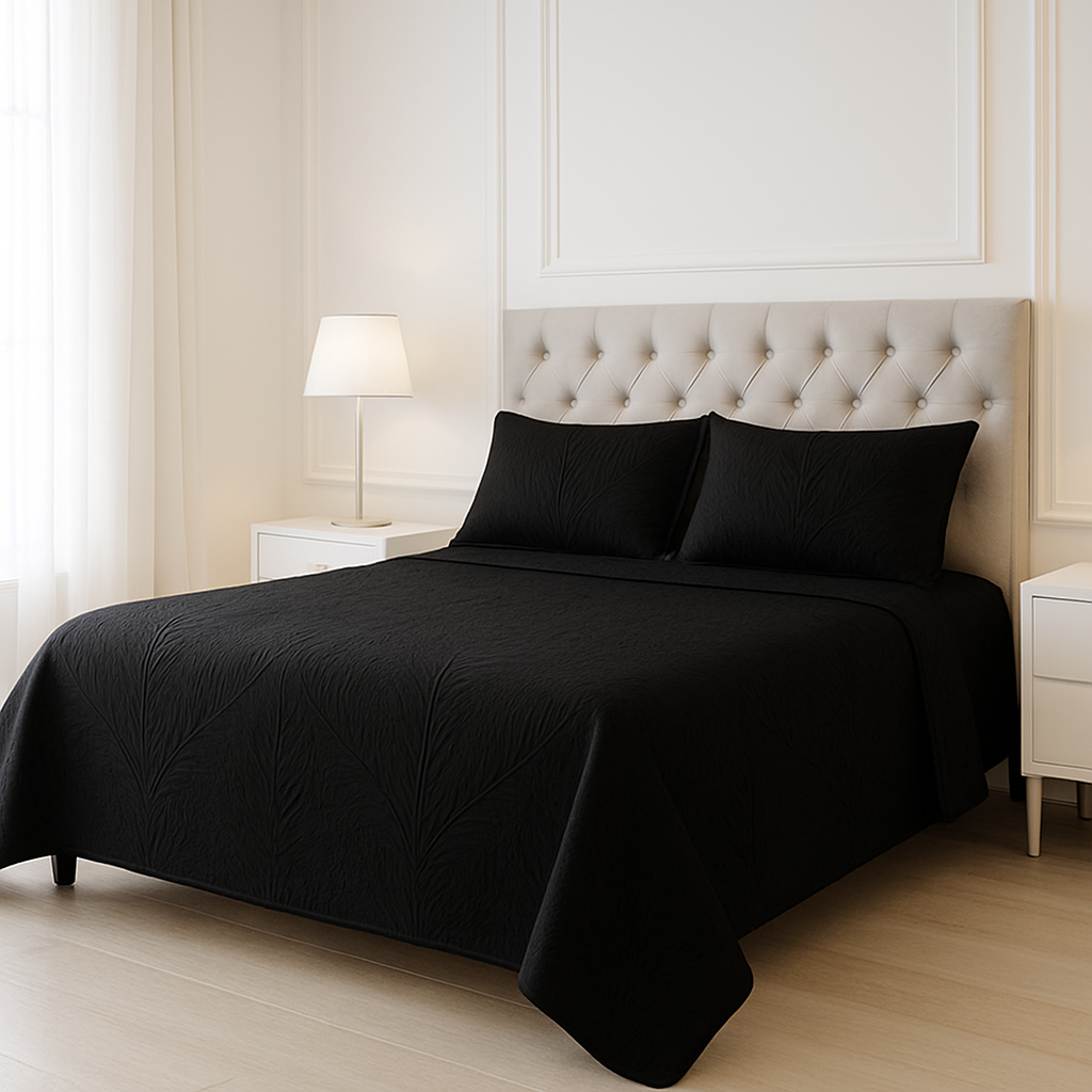 Black - Luxury King Size 3Pcs Bed Spread Set | Egyptian Cotton