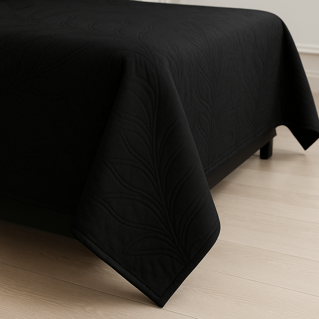 Black - Luxury King Size 3Pcs Bed Spread Set | Egyptian Cotton
