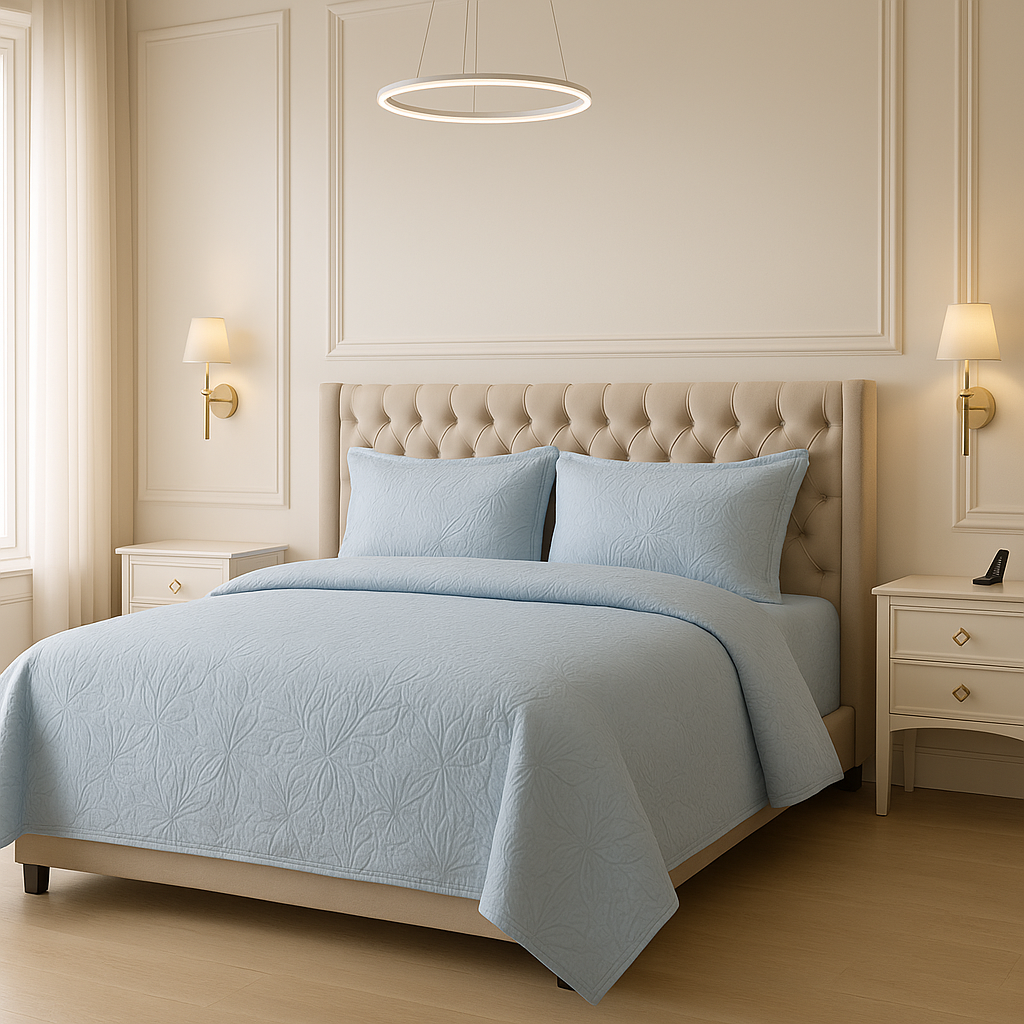Sky Blue - Luxury King Size 3Pcs Bed Spread Set | Egyptian Cotton