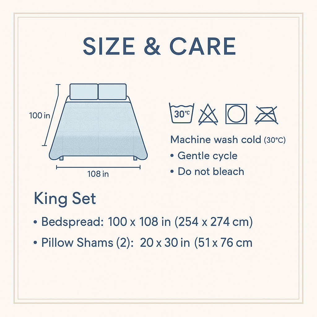 Sky Blue - Luxury King Size 3Pcs Bed Spread Set | Egyptian Cotton