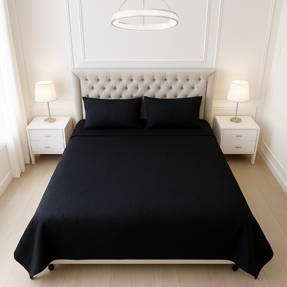 Black - Luxury King Size 3Pcs Bed Spread Set | Egyptian Cotton
