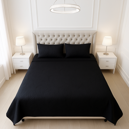 Black - Luxury King Size 3Pcs Bed Spread Set | Egyptian Cotton