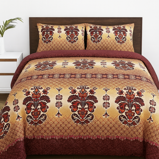 Brown - King Size 3 PCs Crystal Cotton Bed Sheet Set With Pillow Covers | Diamond Textile