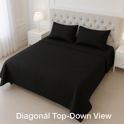 Black - Luxury King Size 3Pcs Bed Spread Set | Egyptian Cotton