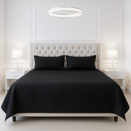 Black - Luxury King Size 3Pcs Bed Spread Set | Egyptian Cotton