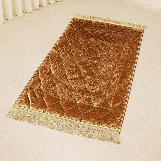 Royal Brown Quilted Self Velvet Prayer Mat