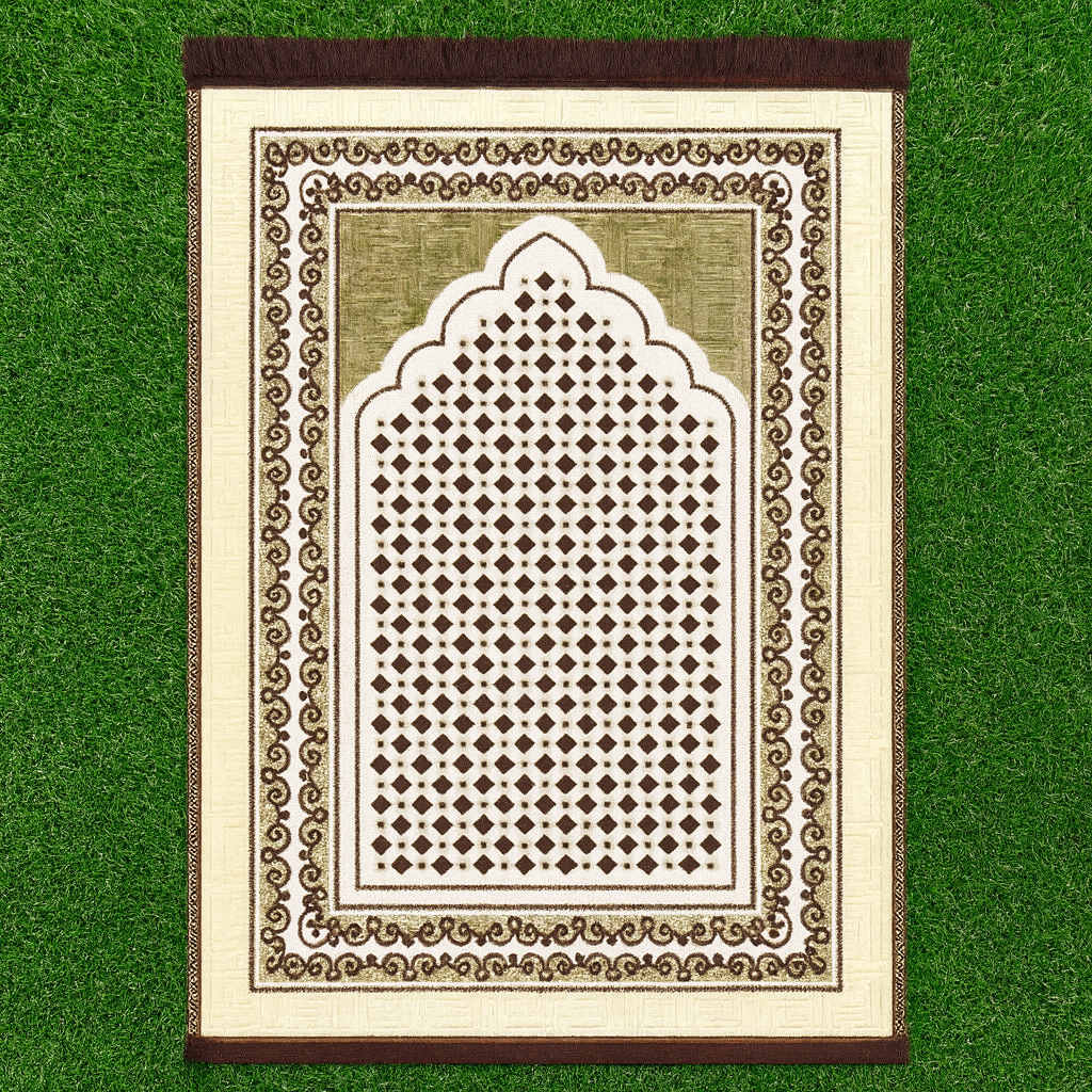 Ivory & Olive Mihrab Lattice Premium Velvet Prayer Mat