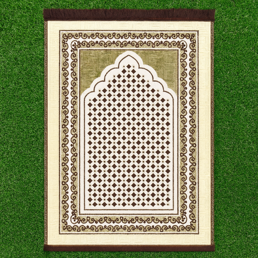 Ivory & Olive Mihrab Lattice Premium Velvet Prayer Mat