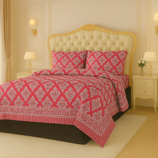Blush Royale Damask King Size Bed Sheet Set (3-Piece)