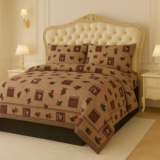 Walnut Mosaic Crystal Cotton King Size Bed Sheet Set (3-Piece)