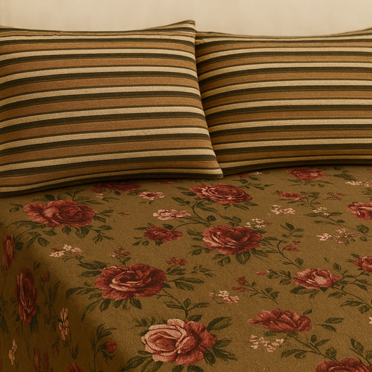 3 Pcs Dune Rose Double Bed King Size Bed Sheet Set | Pure Cotton