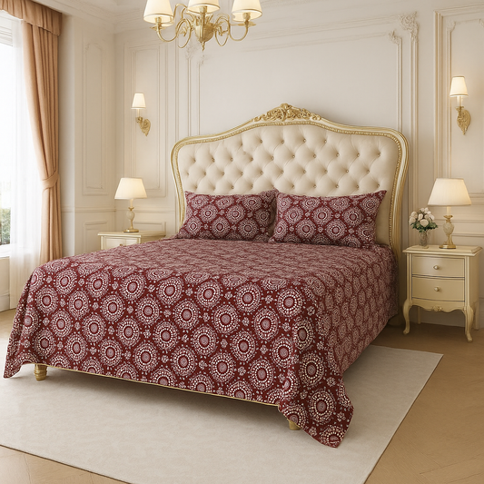 Maroon - King Size 3 PCs Crystal Cotton Bed Sheet Set With Pillow Covers | Diamond Textile