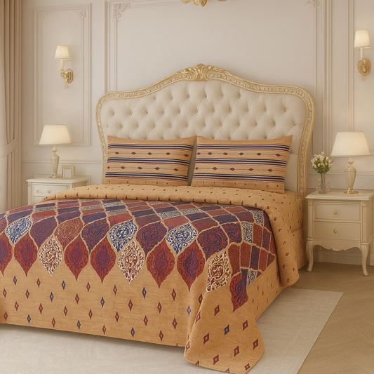 Nayab Camel-Mosaic Pure Cotton Premium Bed Sheet Set (3-Piece)