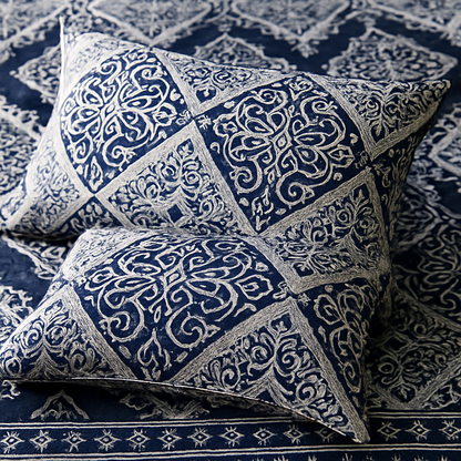 Sapphire Arabesque Crystal Cotton King Size Bed Sheet Set (3-Piece)