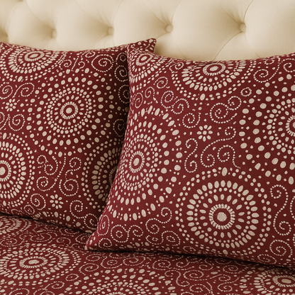 Scarlet Lattice Crystal Cotton King Size Bed Sheet Set (3-Piece)