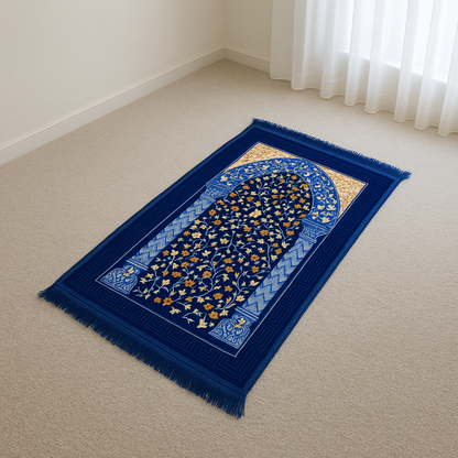 Royal Blue Mihrab Floral Premium Prayer Mat