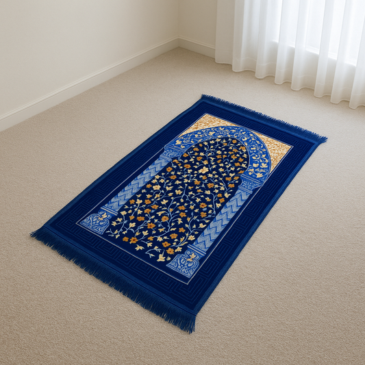 Royal Blue Mihrab Floral Premium Prayer Mat