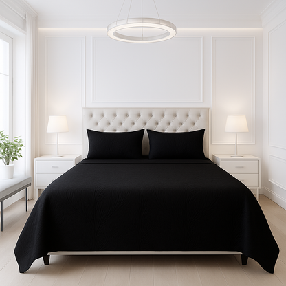 Black - Luxury King Size 3Pcs Bed Spread Set | Egyptian Cotton