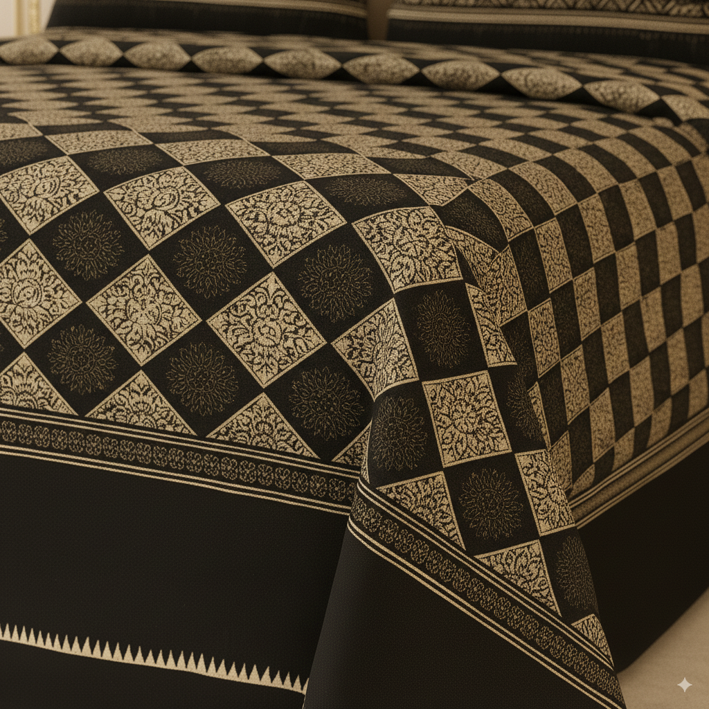 3 Pcs Blackstone Arabesque Double Bed King Size Bed Sheet Set | Pure Cotton