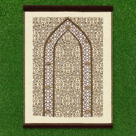Cream Vine Trellis Mihrab Premium Velvet Prayer Mat
