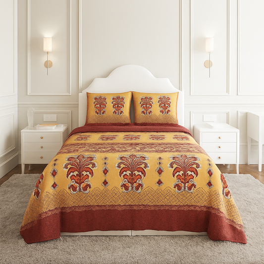 Brown - King Size 3 PCs Crystal Cotton Bed Sheet Set With Pillow Covers | Diamond Textile