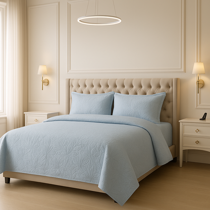 Sky Blue - Luxury King Size 3Pcs Bed Spread Set | Egyptian Cotton