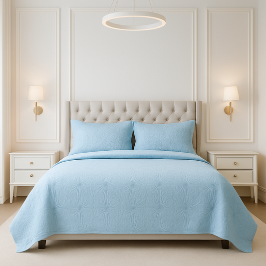 Sky Blue - Luxury King Size 3Pcs Bed Spread Set | Egyptian Cotton
