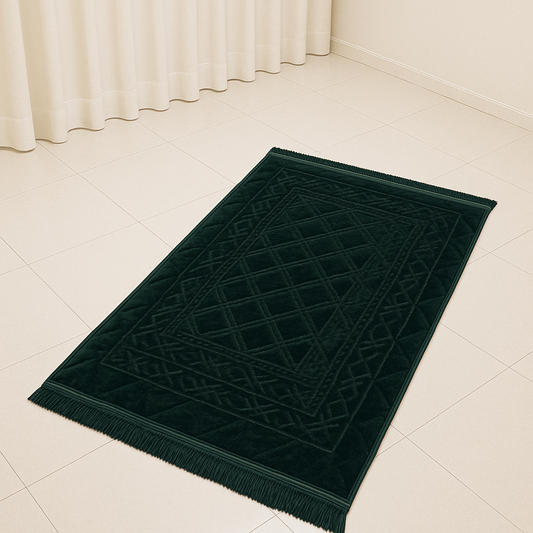 Royal Black Quilted Self Velvet Prayer Mat