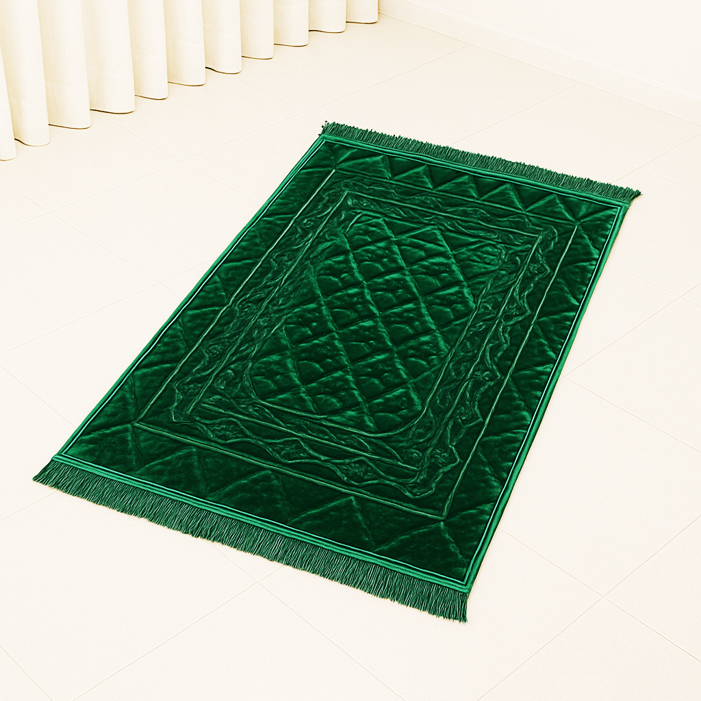 Royal Emerald Quilted Self Velvet Prayer Mat