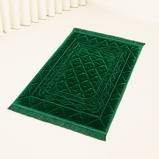 Royal Emerald Quilted Self Velvet Prayer Mat